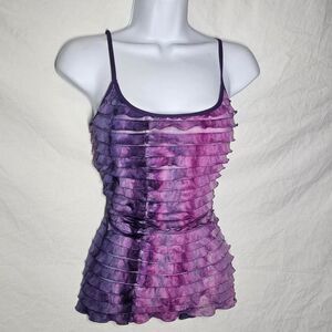 Vintage y2k 2000s purple pink ruffle tank top
